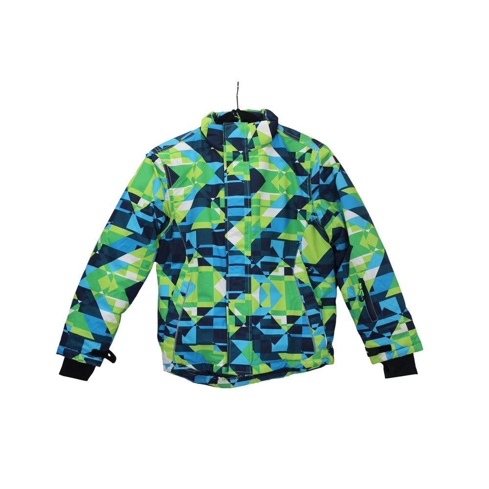 Kids Geometric Blue and Green Puffer Jacket